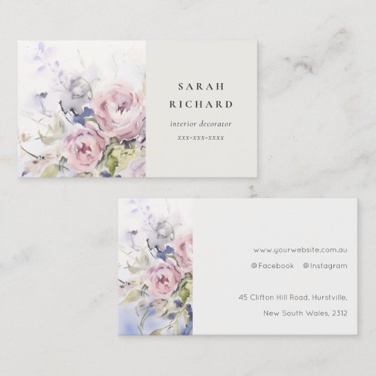 Abstrakt Blush Lilac Wasserfarbe Rose Blumenstrauß Visitenkarte (Vorne/Hinten)