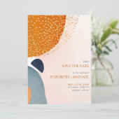 Abstrakt Blush Pink Navy Blue Terracotta Hochzeit Save The Date (Stehend Vorderseite)