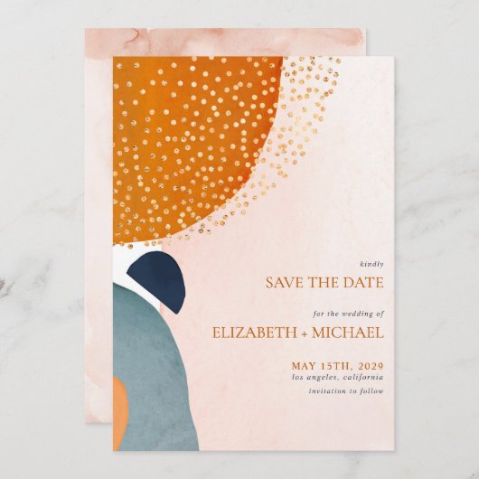 Abstrakt Blush Pink Navy Blue Terracotta Hochzeit Save The Date (Vorne/Hinten)