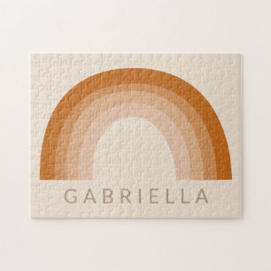 Abstrakt Boho 70er Rainbow Terracotta Personalisie Puzzle