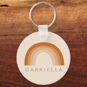 Abstrakt Boho 70er Rainbow Terracotta Personalisie Schlüsselanhänger (Vorderseite)
