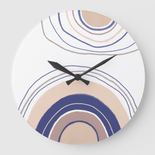 Abstrakt Boho Arches - Blau und Beige Große Wanduhr (Vorderseite)