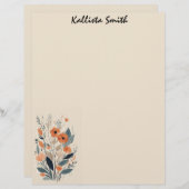 Abstrakt Boho Floral Raw Sienna und Lachs Briefbogen (Vorne/Hinten)