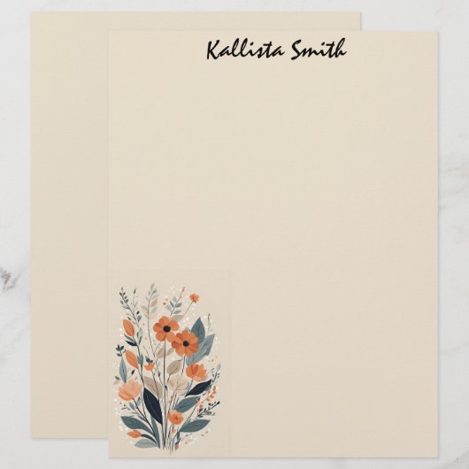 Abstrakt Boho Floral Raw Sienna und Lachs Briefbogen (Vorne/Hinten)