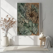 Abstrakt Boho Floral Sage und Beige Poster