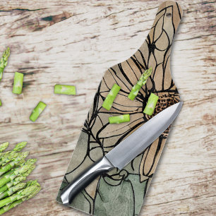 Abstrakt Boho Floral Sage und Beige Schneidebrett