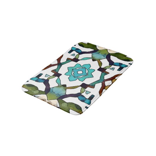 Abstrakt-Boho-geometrisches Design 304 Badematte (Schrägansicht)