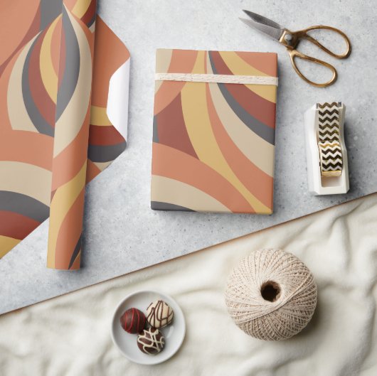 Abstrakt Boho Retro Wavy Lines Geschenkpapier (Kunsthandwerk)