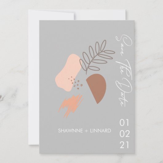 Abstrakt Boho Script Save the Date Foto Gray Mute Einladung (Vorderseite)