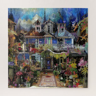 Abstrakt Boho Spuk House Floral Collage Puzzle