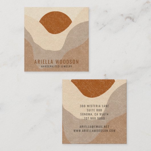 Abstrakt Boho Terracotta Sand Juwelier Designer Quadratische Visitenkarte (Vorne/Hinten)