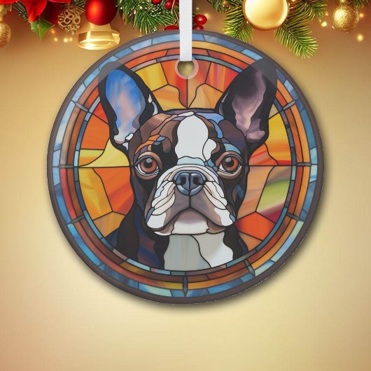 Abstrakt Boston Terrier Dog gestains Ornament Aus Glas