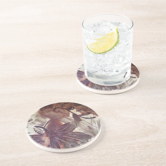 Abstrakt-braune Blumenmuster 1 Getränkeuntersetzer (Seite)