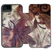 Abstrakt-braune Blumenmuster 1 Incipio iPhone Geldbeutel-Hülle (Folio Geöffnet)