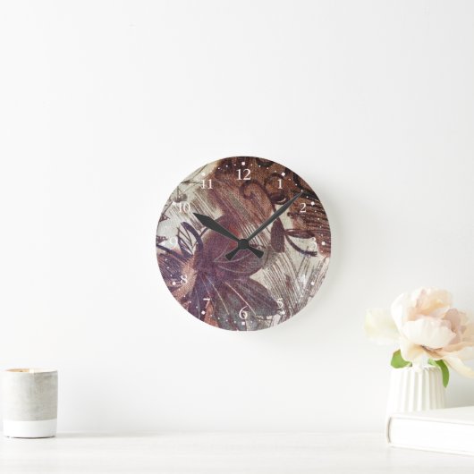 Abstrakt-braune Blumenmuster 1 Runde Wanduhr (Zuhause)