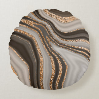 Abstrakt-brauner Marmor mit goldener Textur Rundes Kissen