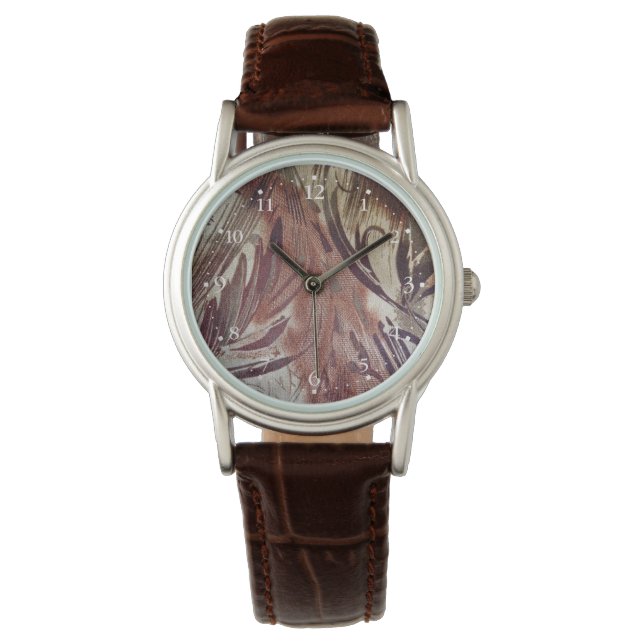 Abstrakt-braunes Blumendesign 2 Armbanduhr (Vorderseite)