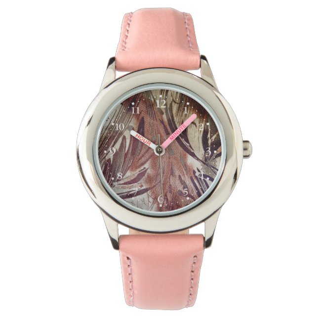 Abstrakt-braunes Blumendesign 2 Armbanduhr (Vorderseite)