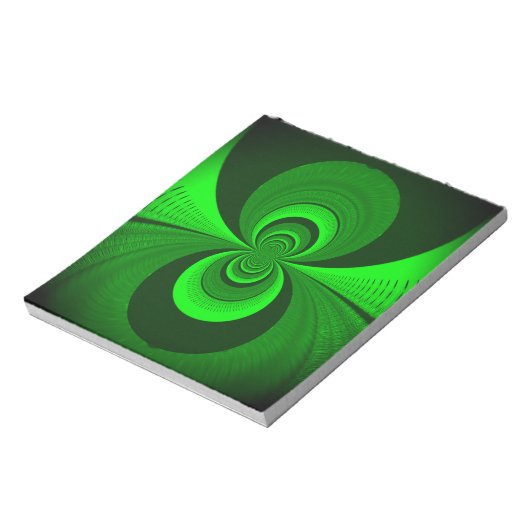 Abstrakt Bright Green Groovy Kaleidoscope Muster Notizblock (Rotiert)