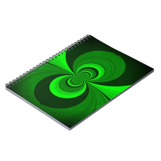 Abstrakt Bright Green Groovy Kaleidoscope Muster Notizblock (Linke Seite)