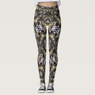 Abstrakt Brown Black Graugelb Kaleidoskop Leggings