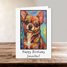 Abstrakt Brown Chihuahua Happy Birthday Name Karte