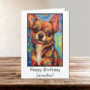 Abstrakt Brown Chihuahua Happy Birthday Name Karte