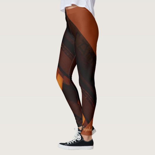 Abstrakt Brown, Rost, Gold mit Name Fashion Leggings (Links)