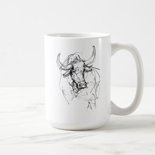 Abstrakt Bull Portrait Sketch Kaffeetasse (Rechts)