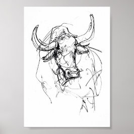 Abstrakt Bull Portrait Sketch Poster