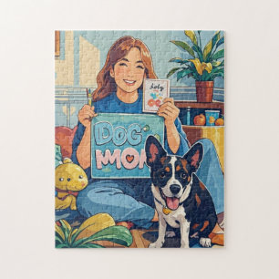 Abstrakt Cartoon Hund Mama Welpe Puzzle