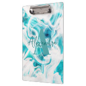 Abstrakt Chic Aquamarin White Liquid Paint Script Klemmbrett (Links)