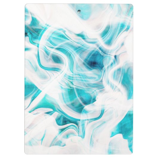 Abstrakt Chic Aquamarin White Liquid Paint Script Klemmbrett (Rückseite)