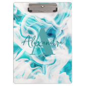 Abstrakt Chic Aquamarin White Liquid Paint Script Klemmbrett (Vorderseite)
