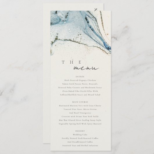 Abstrakt Chic Blue Gold Beachy Wedding Menu Card Einladung (Vorne/Hinten)
