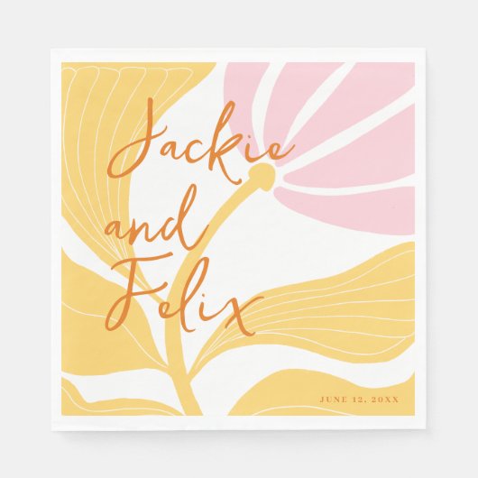 Abstrakt-Chic Retro farbenfrohe Blumenhochzeit Serviette (Vorderseite)