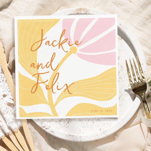 Abstrakt-Chic Retro farbenfrohe Blumenhochzeit Serviette