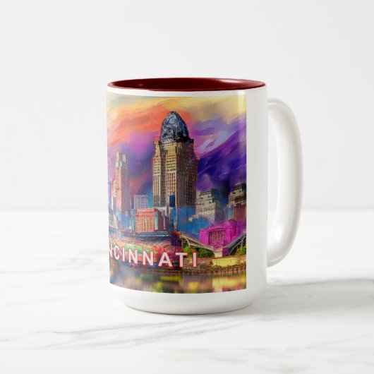 Abstrakt Cincinnati Skyline Zweifarbige Tasse (VorderseiteRechts)