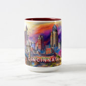 Abstrakt Cincinnati Skyline Zweifarbige Tasse (Mittel)
