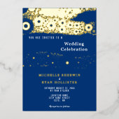 Abstrakt Circle Pattern Navy Blue Wedding Gold Folieneinladung (Vorderseite)