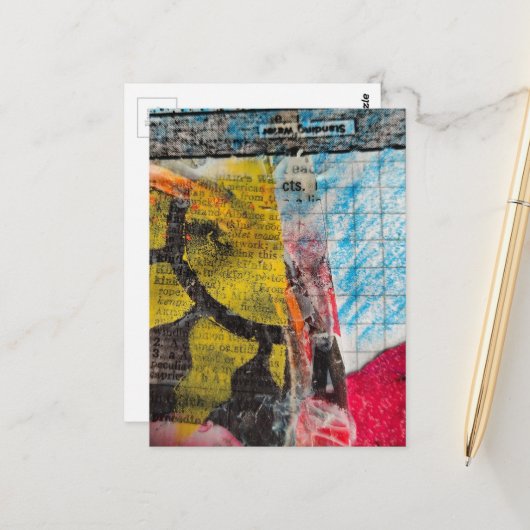 abstrakt Collage gelbe Sonne Wörter Postkarte (Vorderseite/Rückseite Beispiel)