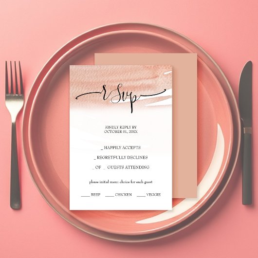 Abstrakt Coral Watercolor Handgemalt RSVP Karte