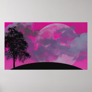 Abstrakt Crimson Moon Poster