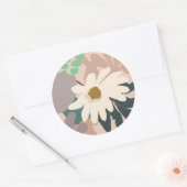 Abstrakt Daisy Floral Foliage Modern Runder Aufkleber (Umschlag)