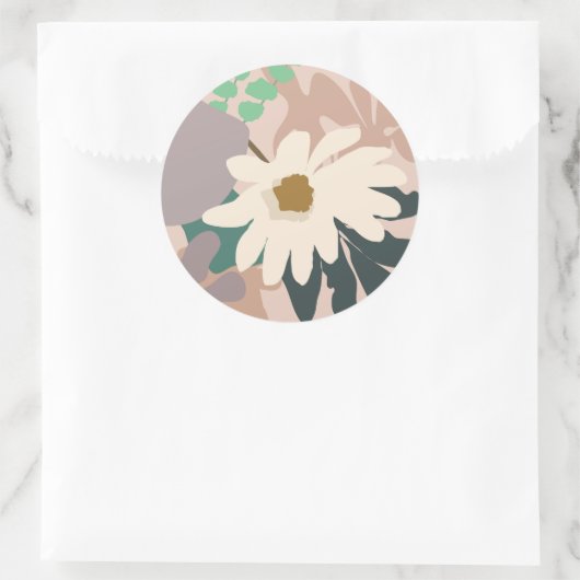 Abstrakt Daisy Floral Foliage Modern Runder Aufkleber (Tasche)