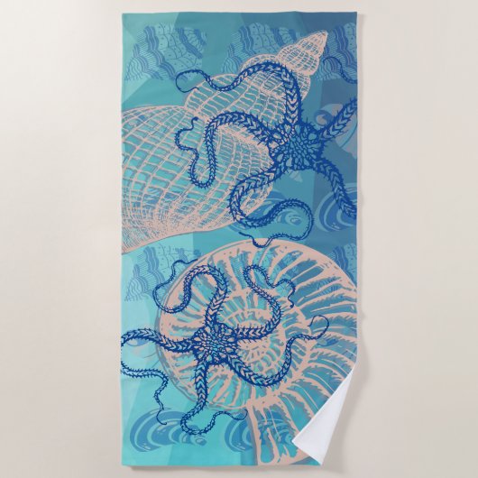 Abstrakt Deep Blue Sea Print Beach Handtuch (Vorderseite)