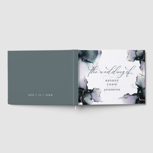 Abstrakt Deep Cyan Dusty Amethyst Geode Gästebuch (Voll)