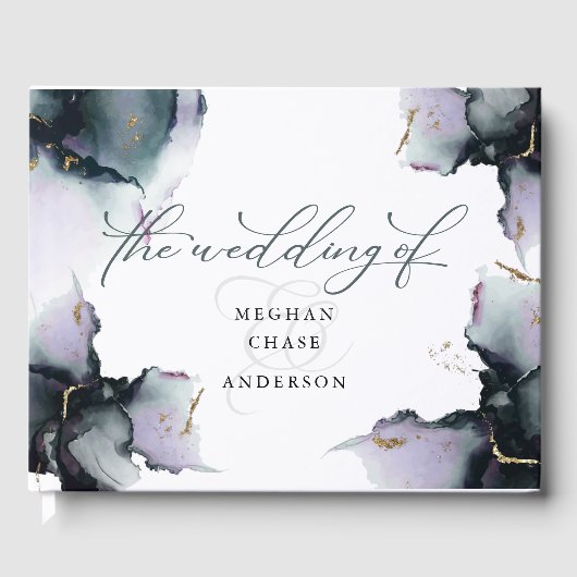 Abstrakt Deep Cyan Dusty Amethyst Geode Gästebuch (Vorderseite)