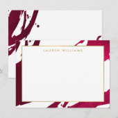 Abstrakt Deep Ruby Red Brushstrikes Flat Notecard Mitteilungskarte (Vorne/Hinten)