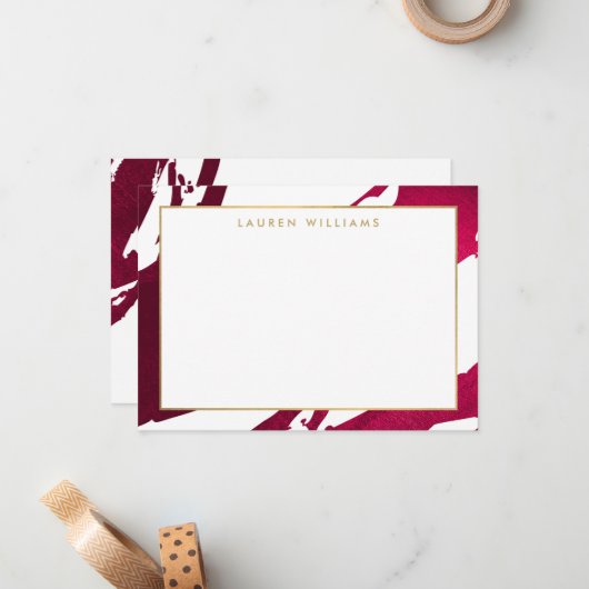 Abstrakt Deep Ruby Red Brushstrikes Flat Notecard Mitteilungskarte (Vorderseite/Rückseite Beispiel)